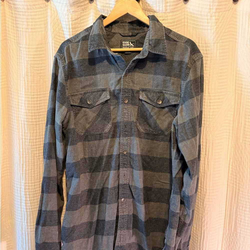 Eddie Bauer Eb Hempify Gray and Black Checkered Shirt